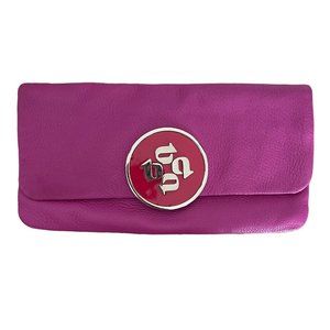 Ted Baker Women's Hot Pink Leather Gold Folder Over Clutch Barbiecore